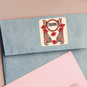 Adesivo Quadrado Flores Vermelhas Flores Borboleta Abstrato Sonhand