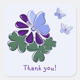 Adesivo Quadrado Florescer Roxo Verde Borboleta Azul Doodle Obrigad