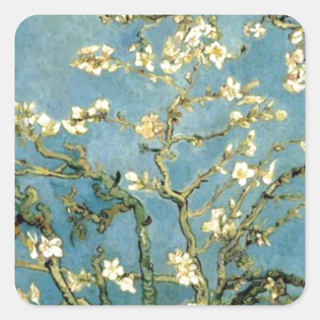 Adesivo Quadrado Floresta de Amêndoa Brilhante por Van Gogh (Frente)