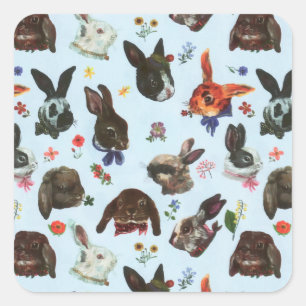Adesivo Quadrado Floresta de Coelhos primavera Floral