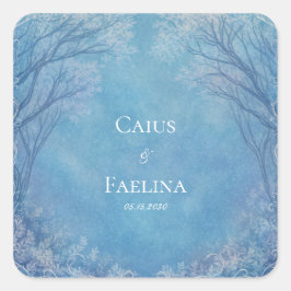 Adesivo Quadrado Floresta de Inverno de Filigrana Gélida Azul-Celes