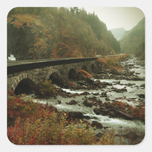 Adesivo Quadrado Floresta de outono e paisagem fluvial