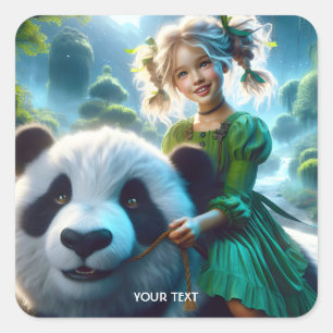 Adesivo Quadrado Floresta de Panda Bonita Fantasy