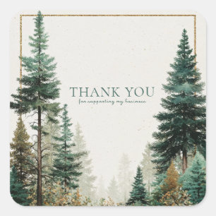 Adesivo Quadrado Floresta de Pinheiros Elegantes Quadro Dourado Inv