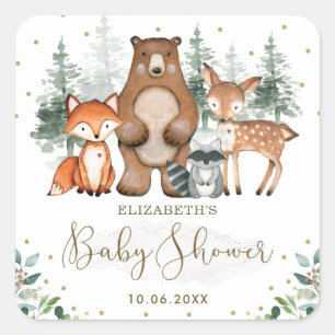 Adesivo Quadrado Floresta Elegante Animais Florestais Verde Dourado