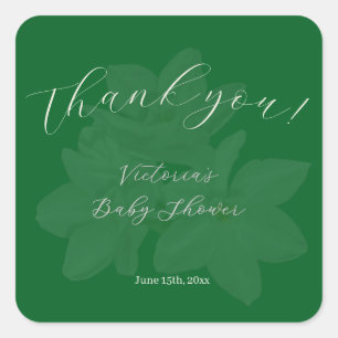 Adesivo Quadrado Floresta Elegante e Nome Verde Salvia Baby Shower