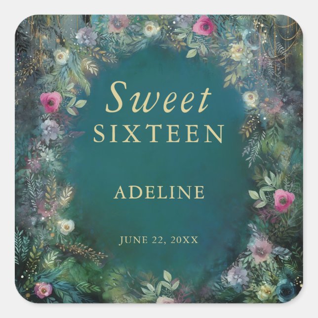 Adesivo Quadrado Floresta Encantada Rosa Greenerescência Fada Nome  (Frente)