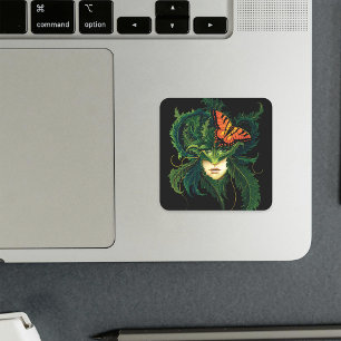 Adesivo Quadrado Floresta Encantadora Mulher Dríade Borboleta Fanta