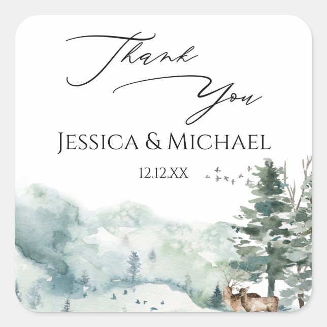 Adesivo Quadrado Floresta Florestal de Aquarela (Frente)