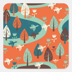 Adesivo Quadrado Floresta Gesa: Cena Natureza da Vintagem