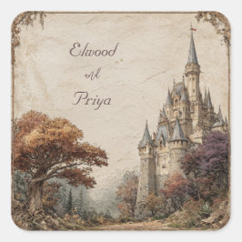Adesivo Quadrado Floresta Outonal de Castelo Vintage Elegante Casam