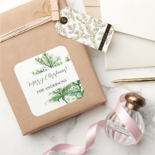 Adesivo Quadrado Floresta Verde de Aquarela Artística