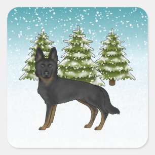 Adesivo Quadrado Floresta Verde German shepherd Bi-Black