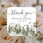 Adesivo Quadrado Floresta Verde Moderna de Aquarela de inverno com<br><div class="desc">Floresta Verde Moderna de Aquarela de inverno com Neve</div>