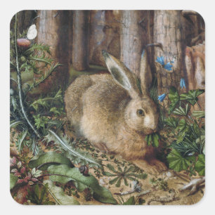 Adesivo Quadrado Floresta Vintage Hare Natureza Escura Cottagecore