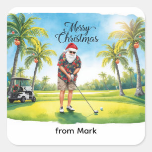 Adesivo Quadrado Flórida Golfe Feliz Natal com Papai Noel