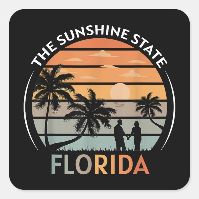 Adesivo Quadrado Florida Summer Beach Vintage Sunset (Frente)