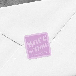 Adesivo Quadrado Flourar Lavanda de Tipografia Lilac Salvar Data