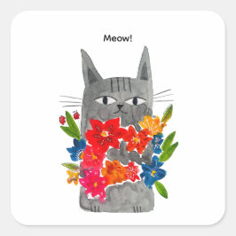 Adesivo Quadrado Flower Cat