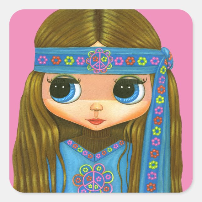 Adesivo Quadrado Flower Power Hippie Headband do Pintinho Big Eyes  (Frente)