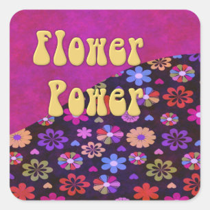 Adesivo Quadrado Flower power retro Groovy 60s 70s