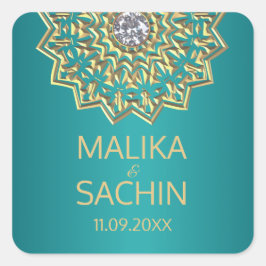 Adesivo Quadrado Flower TEAL Dourado do índio Mandala