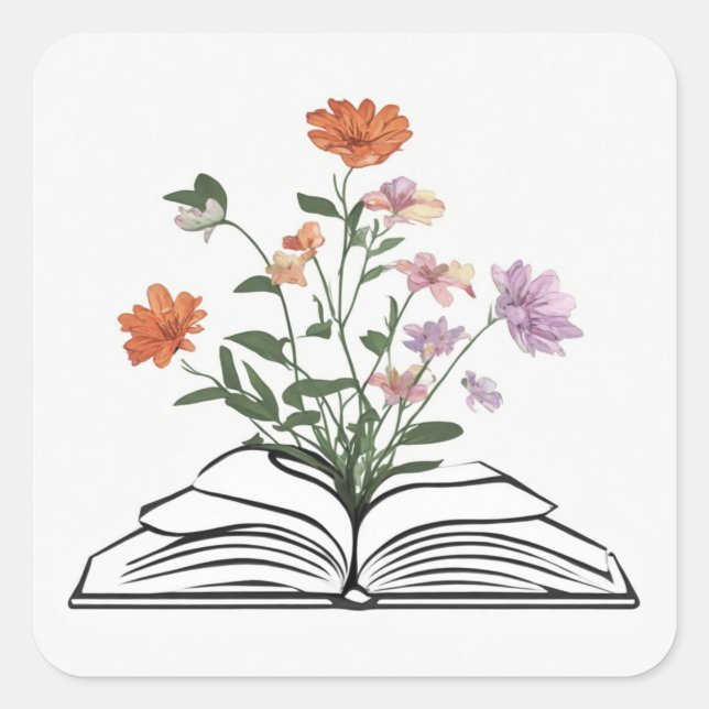 Adesivo Quadrado flowers growing from book (Frente)