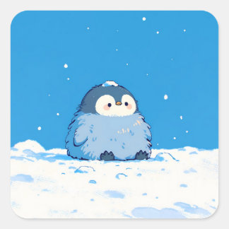 Adesivo Quadrado Fluffy Penguin Sitting in Winter Snow