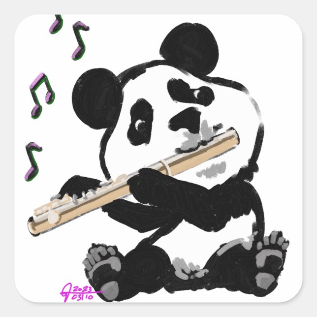 Adesivo Quadrado Flute Playing Panda (Frente)