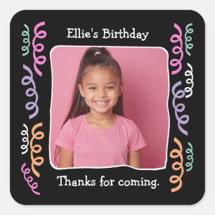 Adesivo Quadrado Fluxos de Festa de aniversário Personalizados em Q