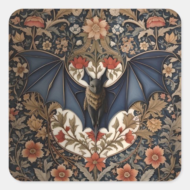 Adesivo Quadrado Flying Bat - Moderno William Morris Floral (Frente)