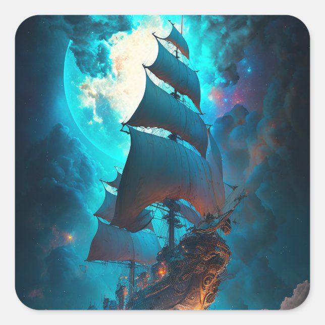 Adesivo Quadrado Flying Ship Fantasy Art (Frente)