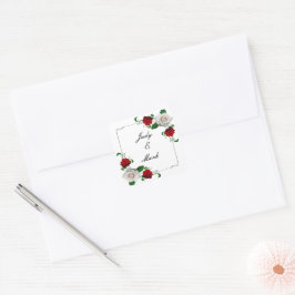 Adesivo Quadrado Foca de Casamento de Natal de Rosas Vermelhas e Br