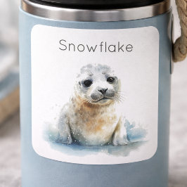 Adesivo Quadrado Foca Filhote Charmosa em Aquarela, personalizada 