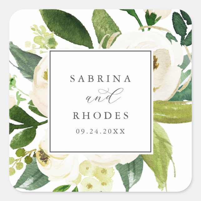 Adesivo Quadrado Focos De Envelope De Casamento Floral Branco Elega (Frente)
