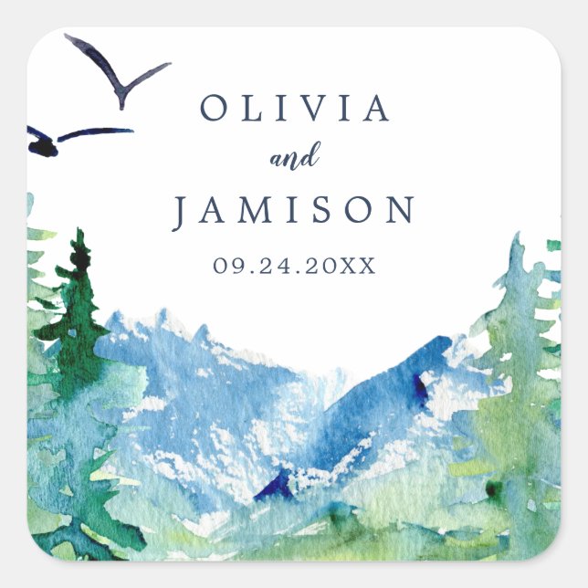 Adesivo Quadrado Focos de Envelope de Destino das Montanhas Rochosa (Frente)