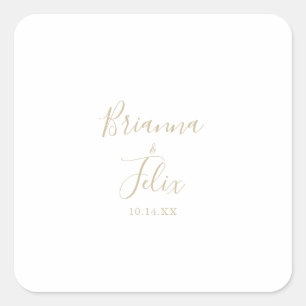 Adesivo Quadrado Focos de Envelopes de Casamento Minimalista Dourad
