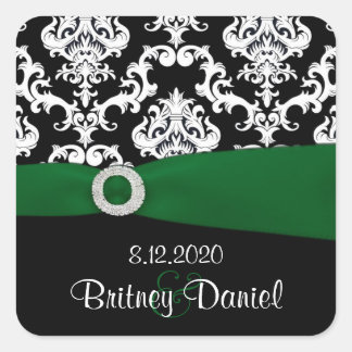 Adesivo Quadrado Focos de envelopes de Casamento tema damasco verde