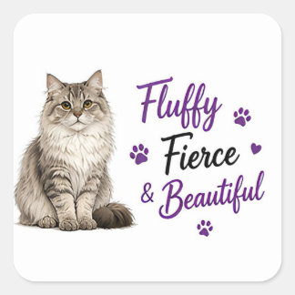 Adesivo Quadrado 🐾 Fofa Feroz Citação de Amante de Gato Siberiano 