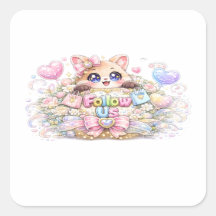 Fofo Kawaii Siga-nos Gato Rosa Pastel Mídia Social