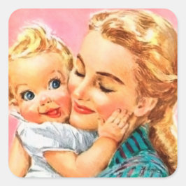 Adesivo Quadrado fofo unisex bebê mãe retro vintage