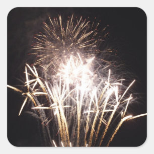 Adesivo Quadrado Fogos de artifício brancos e Dourados I Celebraç