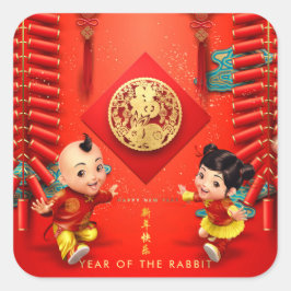 Adesivo Quadrado Fogos de artifício chineses tradicionais Coelho An