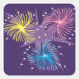 Adesivo Quadrado Fogos de Artifício Coloridos e Retrô Explodem