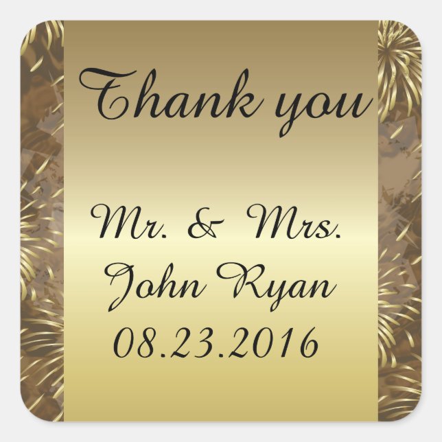 Adesivo Quadrado Fogos de artifício de casamento de ouros (Frente)