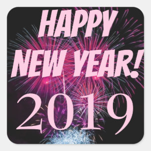 Adesivo Quadrado Fogos de Artifício Feliz Ano Novo 2019