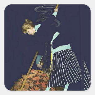 Adesivo Quadrado Fogueira de Folhas de Outono por C Coles Phillips