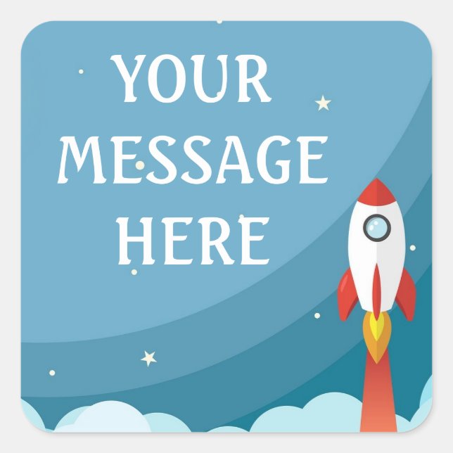 Adesivo Quadrado Foguete espacial de fundo - Personalize o seu próp (Frente)