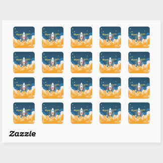 Adesivo Quadrado Foguete Espacial Personalizado Nome