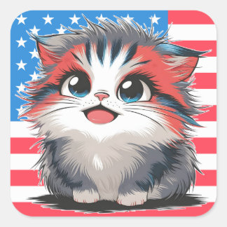 Adesivo Quadrado Folha adesiva de 4 de julho de Kitten